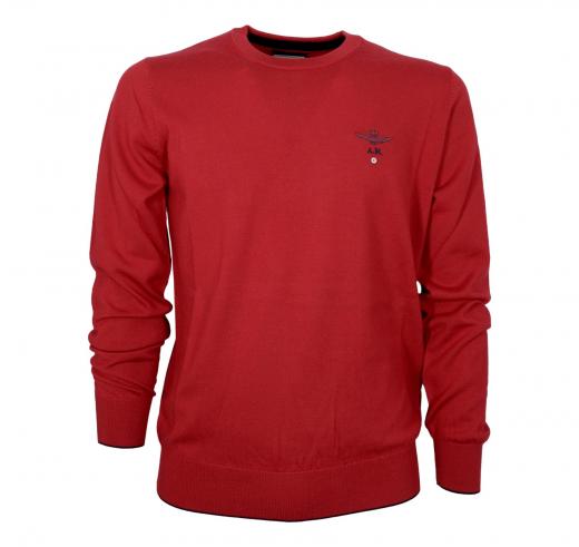AERONAUTICA MILITARE Maglia Girocollo Uomo Casual In Pura Lana MA1388 Colore Rosso