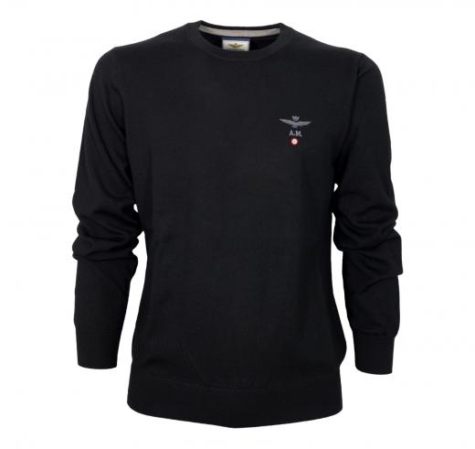 AERONAUTICA MILITARE Maglia Girocollo Uomo Casual Versatile In Pura Lana MA1388 Colore Nero