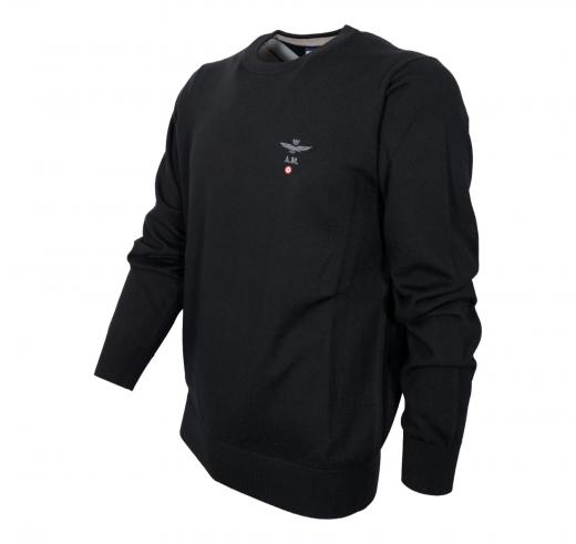 AERONAUTICA MILITARE Maglia Girocollo Uomo Casual Versatile In Pura Lana MA1388 Colore Nero