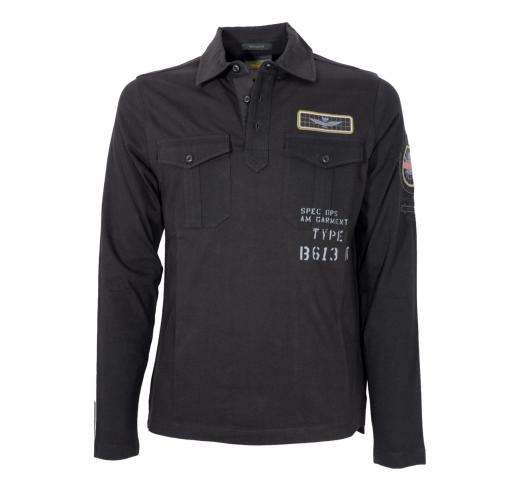 AERONAUTICA MILITARE Polo Uomo Manica Lunga Con Patch Legate Al Mondo Dell'aeronautica PO1720 Colore Nero