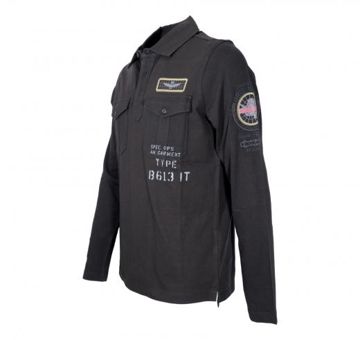 AERONAUTICA MILITARE Polo Uomo Manica Lunga Con Patch Legate Al Mondo Dell'aeronautica PO1720 Colore Nero