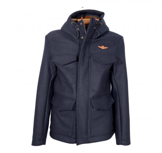 AERONAUTICA MILITARE Giaccone Uomo Field jacket In Tessuto Con Cappuccio AB2115 Colore Blu