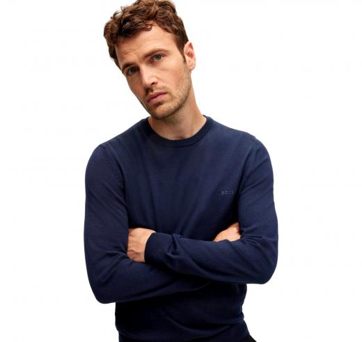 HUGO BOSS Maglia Uomo Girocollo In Pura Lana BOTTO-L 50476364 Colore Blu