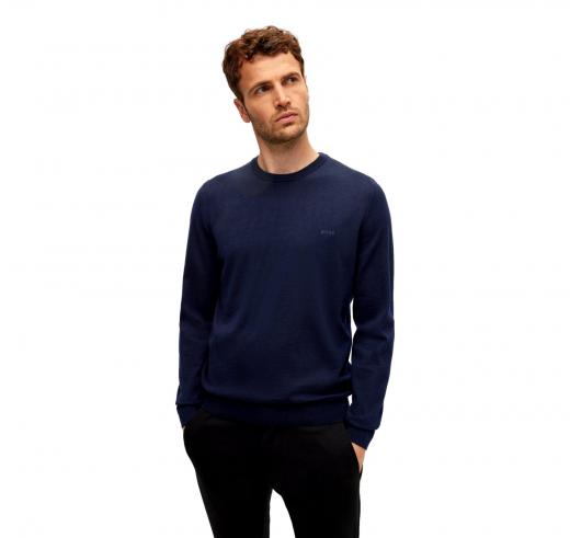 HUGO BOSS Maglia Uomo Girocollo In Pura Lana BOTTO-L 50476364 Colore Blu