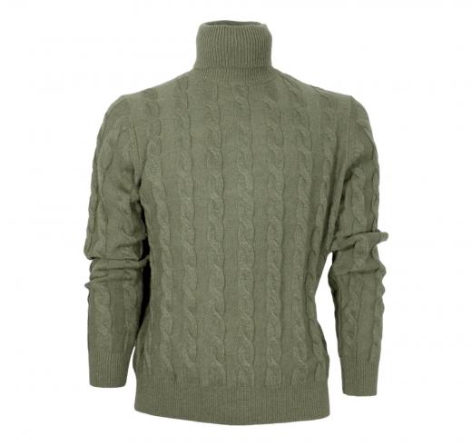 CASHMERE COMPANY Dolcevita Da Uomo Treccia Slim Fit 1227 IU204715 Cashmere e Lana Colore Verde