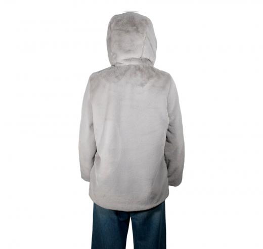 LISA KOTT Giacca In Pelliccia Sintetica Con Cappuccio Linea Curvy Style PL302 Colore Grigio Perla