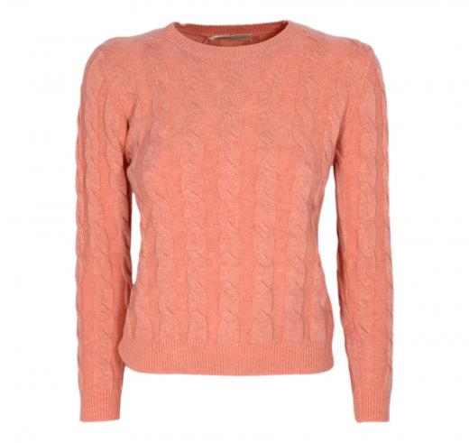 CASHMERE COMPANY Girocollo Treccia Donna ID204112 1221 MADE ITALY Cashmere e Lana Rosa Salmone