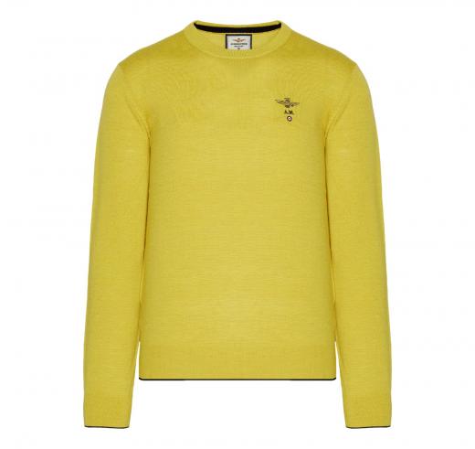 AERONAUTICA MILITARE Maglia Girocollo Uomo Casual E Versatile In Pura Lana MA1388 Colore Giallo