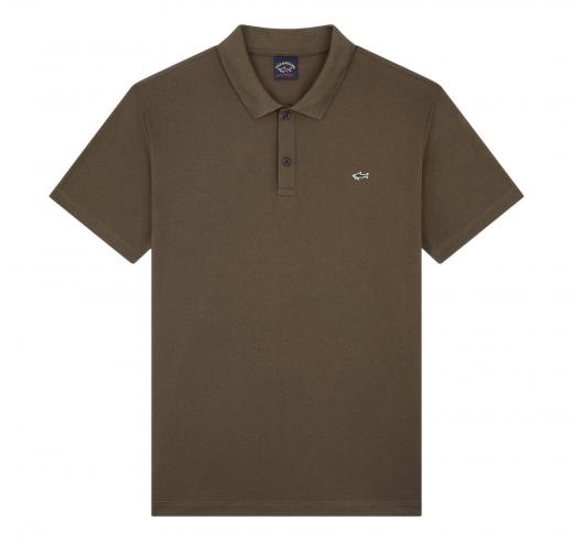 PAUL SHARK Polo Cotone Organico Pique Con Shark Badge C0P1013 132 Colore Verde Oliva