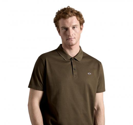 PAUL SHARK Polo Cotone Organico Pique Con Shark Badge C0P1013 132 Colore Verde Oliva