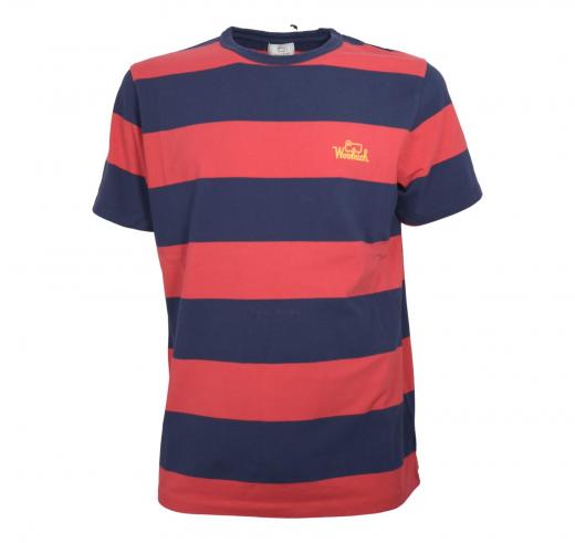 WOOLRICH T-Shirt Uomo Jersey Elasticizzato CFWOTE0121MRUT3687 Morbida e confortevole Colore Riga Blu Rosso