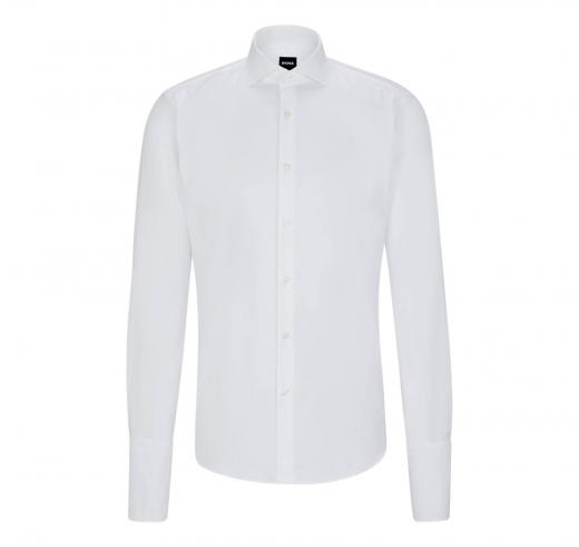 BOSS Elegante Camicia Uomo Polsini Doppi Regular Fit In Twill Di Cotone Elasticizzato 50491977 Colore Bianco