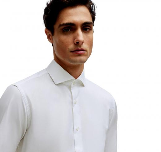 BOSS Elegante Camicia Uomo Polsini Doppi Regular Fit In Twill Di Cotone Elasticizzato 50491977 Colore Bianco