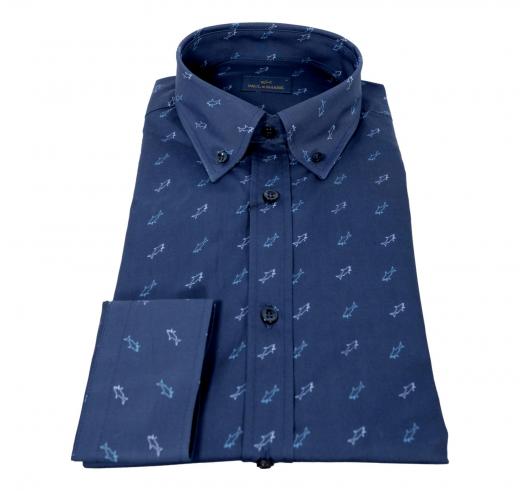 PAUL SHARK Camicia Uomo Botton Down Tessuto Logato 24413033 Colore Blu Squali