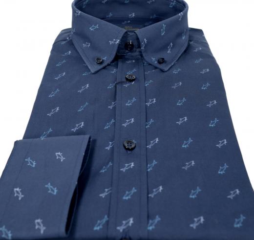 PAUL SHARK Camicia Uomo Botton Down Tessuto Logato 24413033 Colore Blu Squali