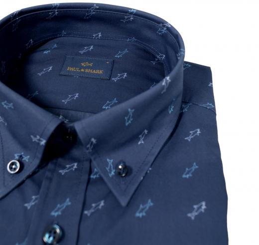 PAUL SHARK Camicia Uomo Botton Down Tessuto Logato 24413033 Colore Blu Squali