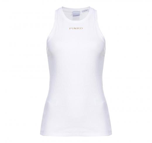 PINKO Canottiera Donna Distinto Costina Di Cotone Con Logo Z04 Colore Bianco