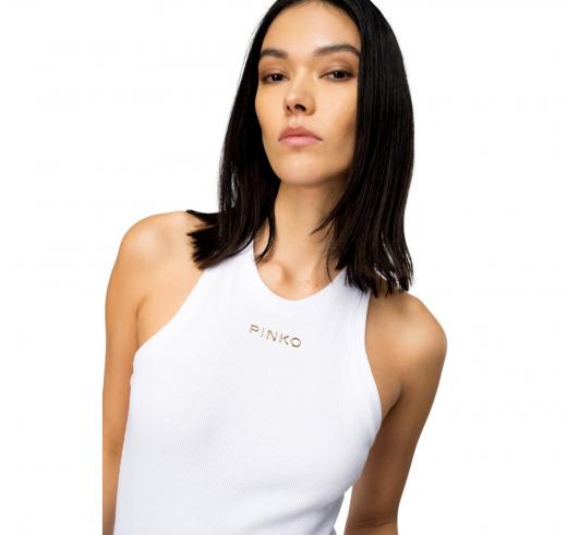 PINKO Canottiera Donna Distinto Costina Di Cotone Con Logo Z04 Colore Bianco