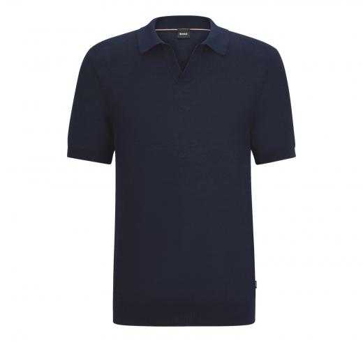 BOSS Polo Uomo Stile Maglia In Misto Cotone Con Colletto Aperto Tempio 50511775 Colore Blu