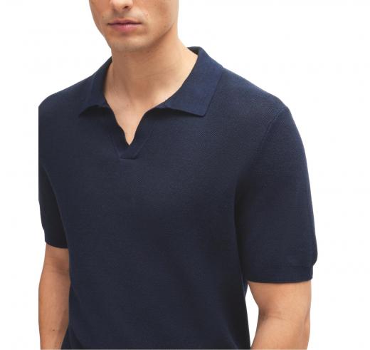 BOSS Polo Uomo Stile Maglia In Misto Cotone Con Colletto Aperto Tempio 50511775 Colore Blu