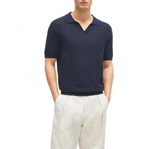 BOSS Polo Uomo Stile Maglia In Misto Cotone Con Colletto Aperto Tempio 50511775 Colore Blu