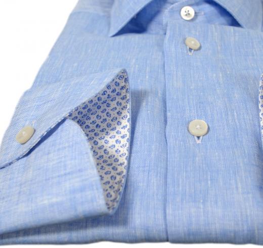 XACUS Camicia Uomo Lino e Cotone 61923001 Modello Tailor Colore Celeste