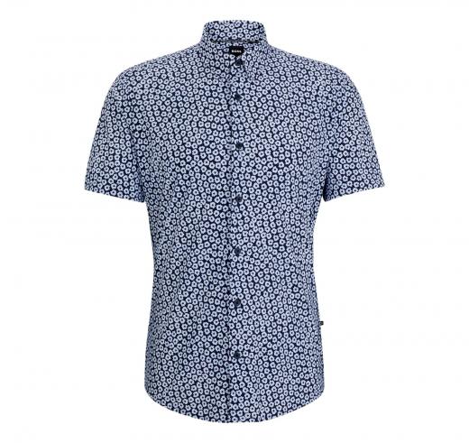 BOSS Camicia Uomo Manica Corta Slim Fit In Jersey Stretch Stampato  P-ROAN-KEN 50514713 Colore Blu