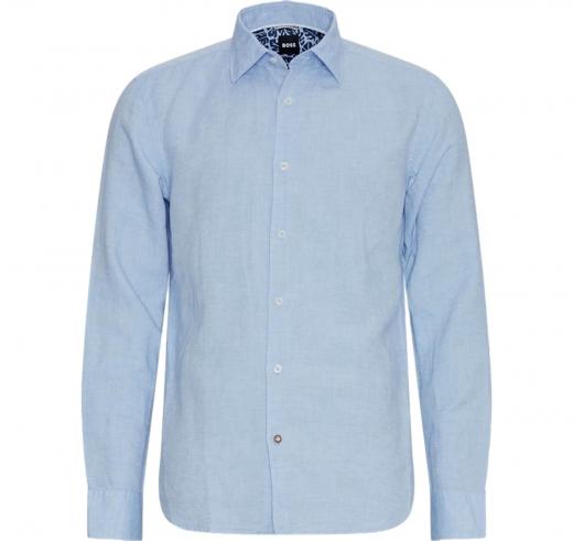 BOSS Camicia Uomo Vestibilita' Casual Lino e Cotone 50513661 Colore Celeste