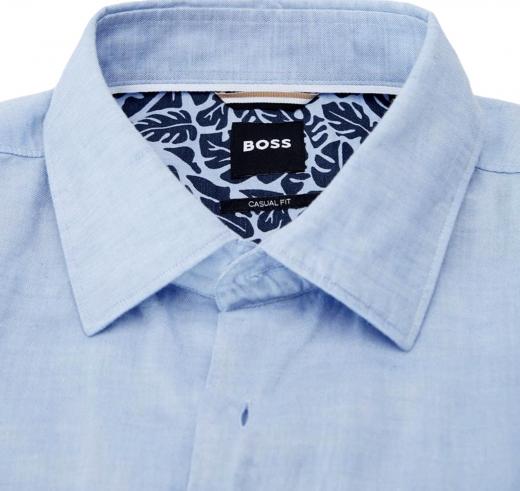 BOSS Camicia Uomo Vestibilita' Casual Lino e Cotone 50513661 Colore Celeste