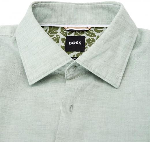 BOSS Camicia Uomo Vestibilita' Casual Lino e Cotone 50513661 Colore Verde Salvia