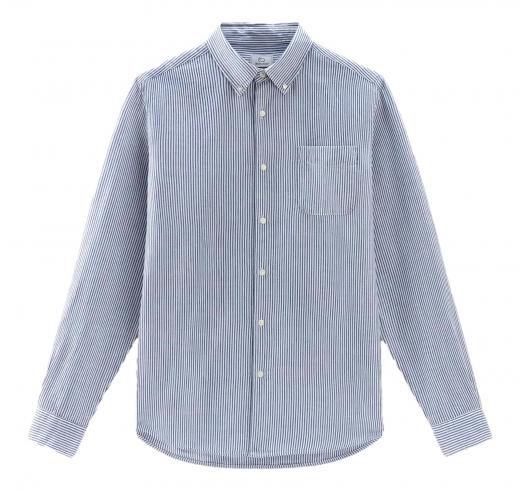 WOOLRICH Camicia Uomo Botton Down Misto Cotone e Lino CFWOSI0134MRUT3707 Riga Blu