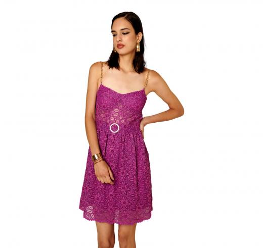 MDM Mademoiselle Du Monde Abito Donna In Pizzo Floreale MDM4001 Colore Magenta