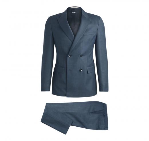 BOSS Abito Uomo Slim Fit Doppiopetto in Lana Con Micromotivo 50518118 Colore Blu