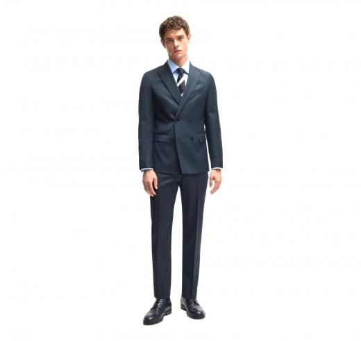 BOSS Abito Uomo Slim Fit Doppiopetto in Lana Con Micromotivo 50518118 Colore Blu