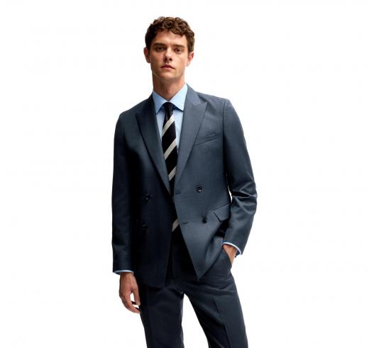 BOSS Abito Uomo Slim Fit Doppiopetto in Lana Con Micromotivo 50518118 Colore Blu
