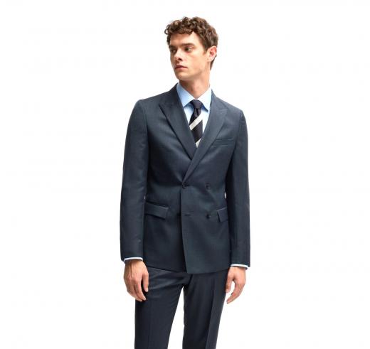BOSS Abito Uomo Slim Fit Doppiopetto in Lana Con Micromotivo 50518118 Colore Blu