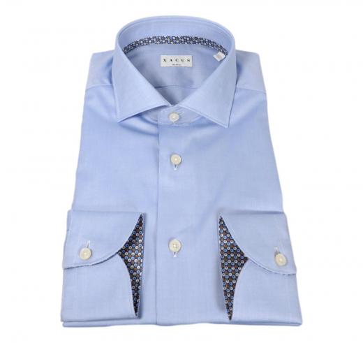 XACUS Camicia Collo Francese Oxford Tinta Unita Con Contrasti 71905003 Celeste