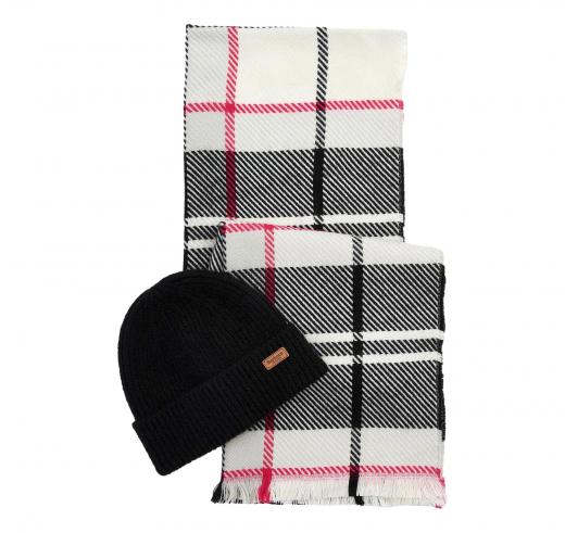 BARBOUR Set regalo Donna berretto Pendle e sciarpa Blair LGS0094GY51 Bianco Multicolor