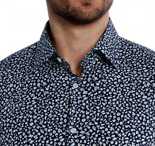 BOSS Camicia Uomo Slim Fit Popelin Di Cotone Elasticizzato Stampa Floreale Modello H-HANK-KENT 50512664 Blu scuro
