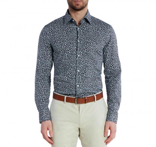 BOSS Camicia Uomo Slim Fit Popelin Di Cotone Elasticizzato Stampa Floreale Modello H-HANK-KENT 50512664 Blu scuro