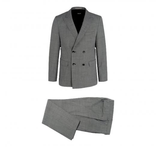 BOSS Abito Uomo Slim Fit Doppiopetto in Lana Con Micromotivo 50518118 Colore Grigio