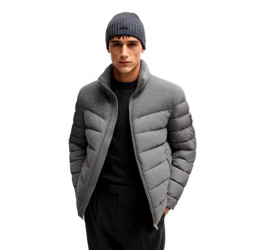 BOSS Berretto Uomo a Coste in Lana Vergine Dettagli Modello Fati  50495306 Grigio