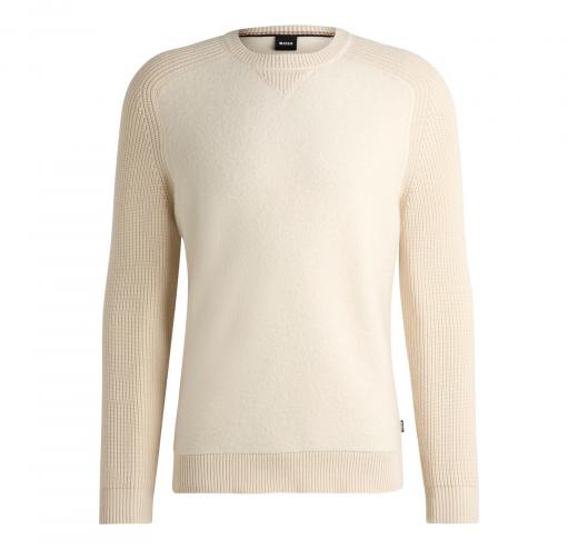 BOSS Maglione Uomo Regular Fit In Materiali Misti Con Polsini A Coste H-Ematero 50526864 Colore Avorio
