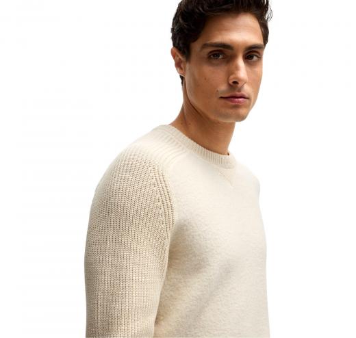 BOSS Maglione Uomo Regular Fit In Materiali Misti Con Polsini A Coste H-Ematero 50526864 Colore Avorio