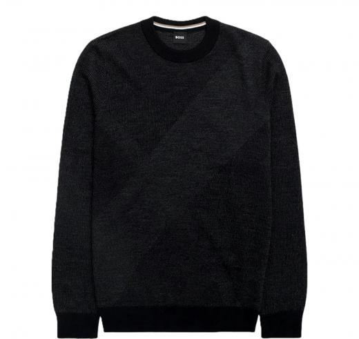 BOSS Maglione Uomo Con Motivo Jacquard Bicolore H-Eclaus 50526845 Colore Nero