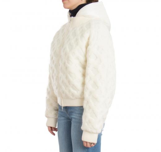 BOSS Bomber Donna Con Cappuccio In tessuto Logato Monogram DoubleB Farionda 50523742 Colore Avorio