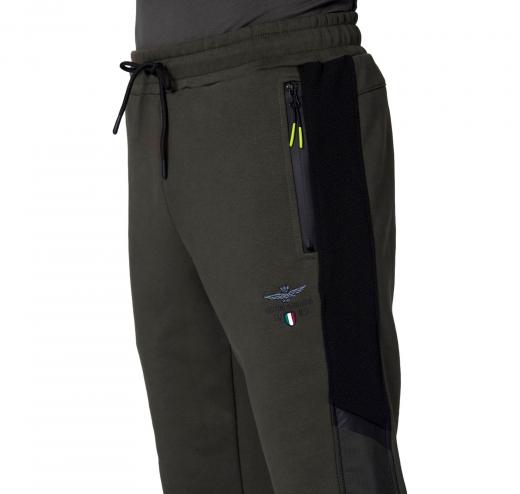 AERONAUTICA MILITARE Pantalone Uomo In Felpa Con Mesh e Ripstop PF949 Colore Verde Militare