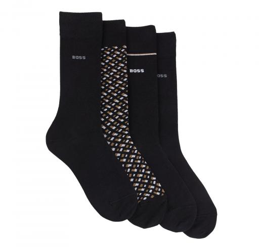 BOSS Calze Uomo Ad Altezza Regolare In Misto Cotone In Confezione Da Quattro 4P RS Gift Monogram 50524322 Colore Nero