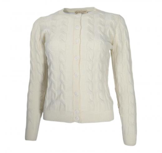 CASHMERE COMPANY Cardigan Treccia Donna Slim Fit ID113 1234 Cashmere e Lana Colore Bianco