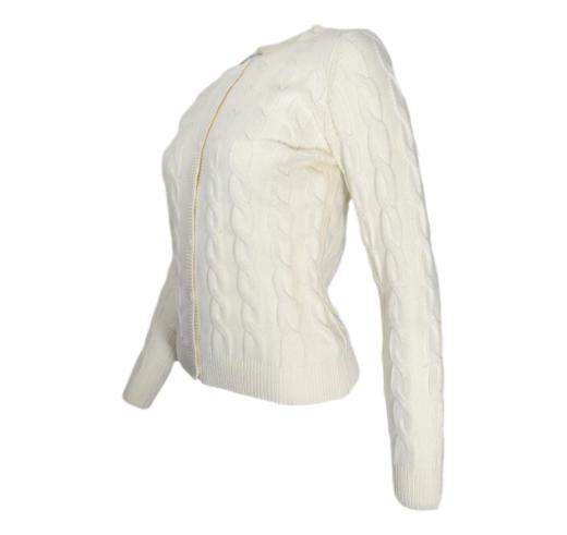 CASHMERE COMPANY Cardigan Treccia Donna Slim Fit ID113 1234 Cashmere e Lana Colore Bianco